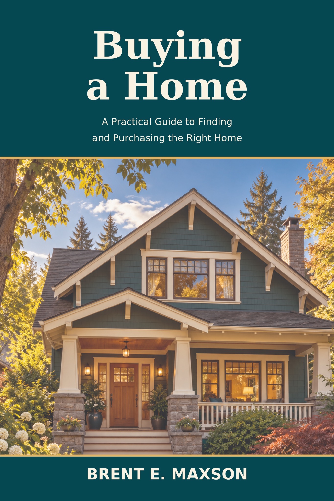 Buying a Home by Brent E. Maxson — teal front cover featuring a Craftsman home